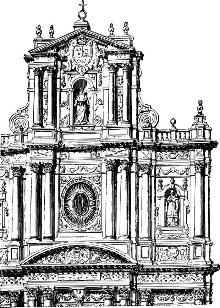 Fasad av de kyrka av st. paul och st. Louis på paris årgång gravyr. vektor