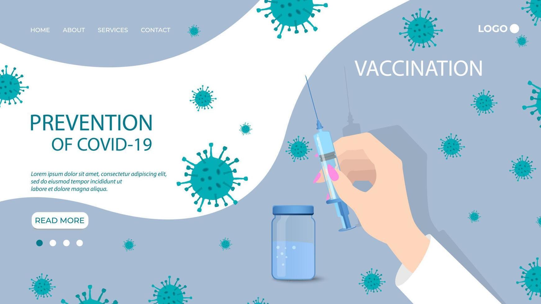 impfung.sicherheitsmaßnahmen während der coronavirus- und grippepandemie.das schutzkonzept bei covid19. flache vektorillustration. die vorlage der zielseite. vektor