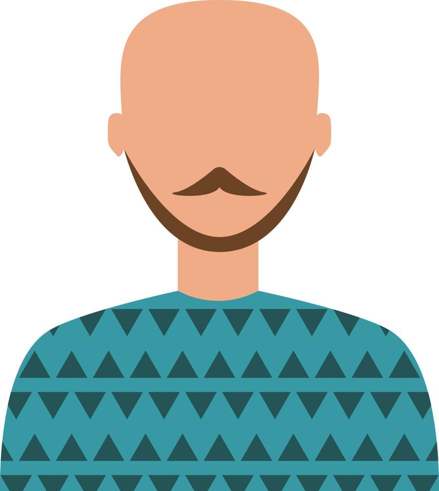 glatzköpfiger Mann im blauen Pullover, Illustration, auf weißem Hintergrund. vektor