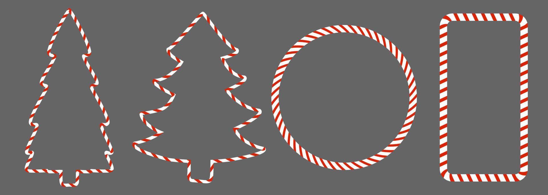 godis godis sockerrör i form av cirkel, form av jul träd. vit röd gräns. vektor isolerat.