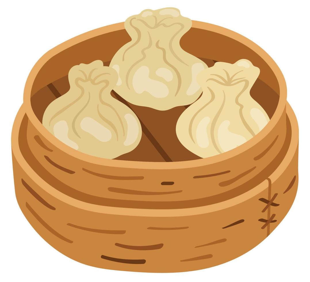 Dim Sum im Bambusdampfer. hand gezeichnete vektorillustration. geeignet für Website, Aufkleber, Geschenkkarten. vektor