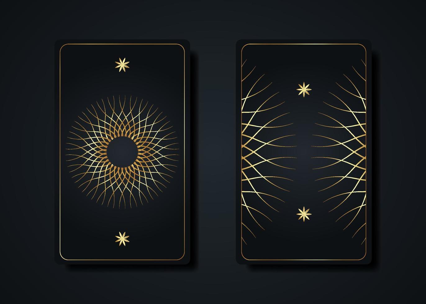 uppsättning magisk tarot kort, guld magi ockult helig geometri tecken, esoterisk boho andlig symboler, blomma av liv. lyx utsäde av liv helig mandala. vektor samling isolerat på svart bakgrund