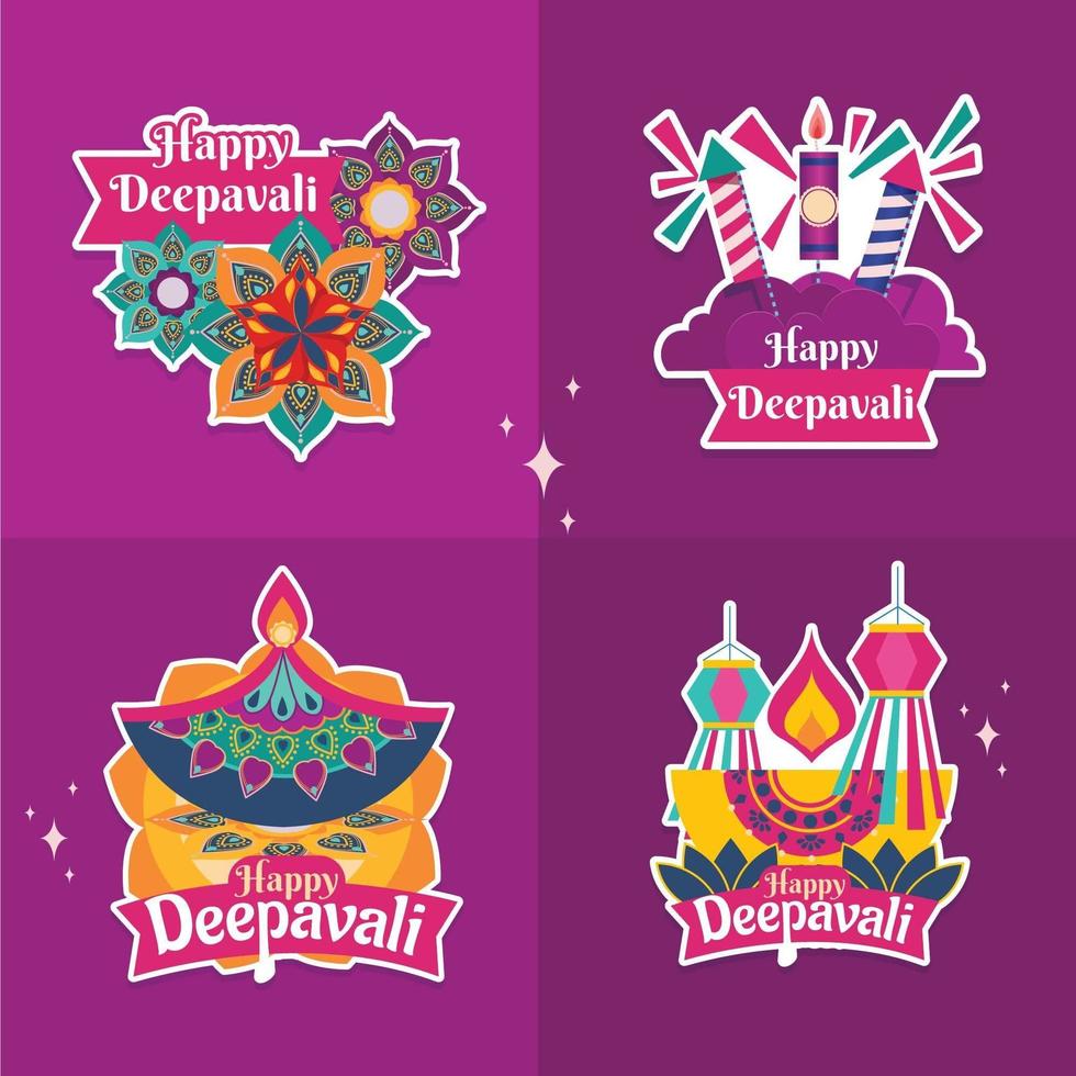 Happy Deepavali bunte Aufkleber Set vektor