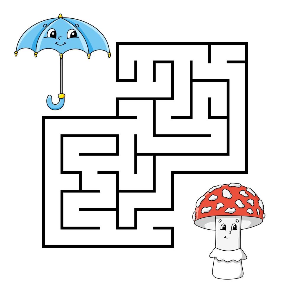 fyrkant labyrint. spel för ungar. pussel för barn. labyrint gåta. tecknad serie karaktär. isolerat på vit bakgrund. vektor illustration.