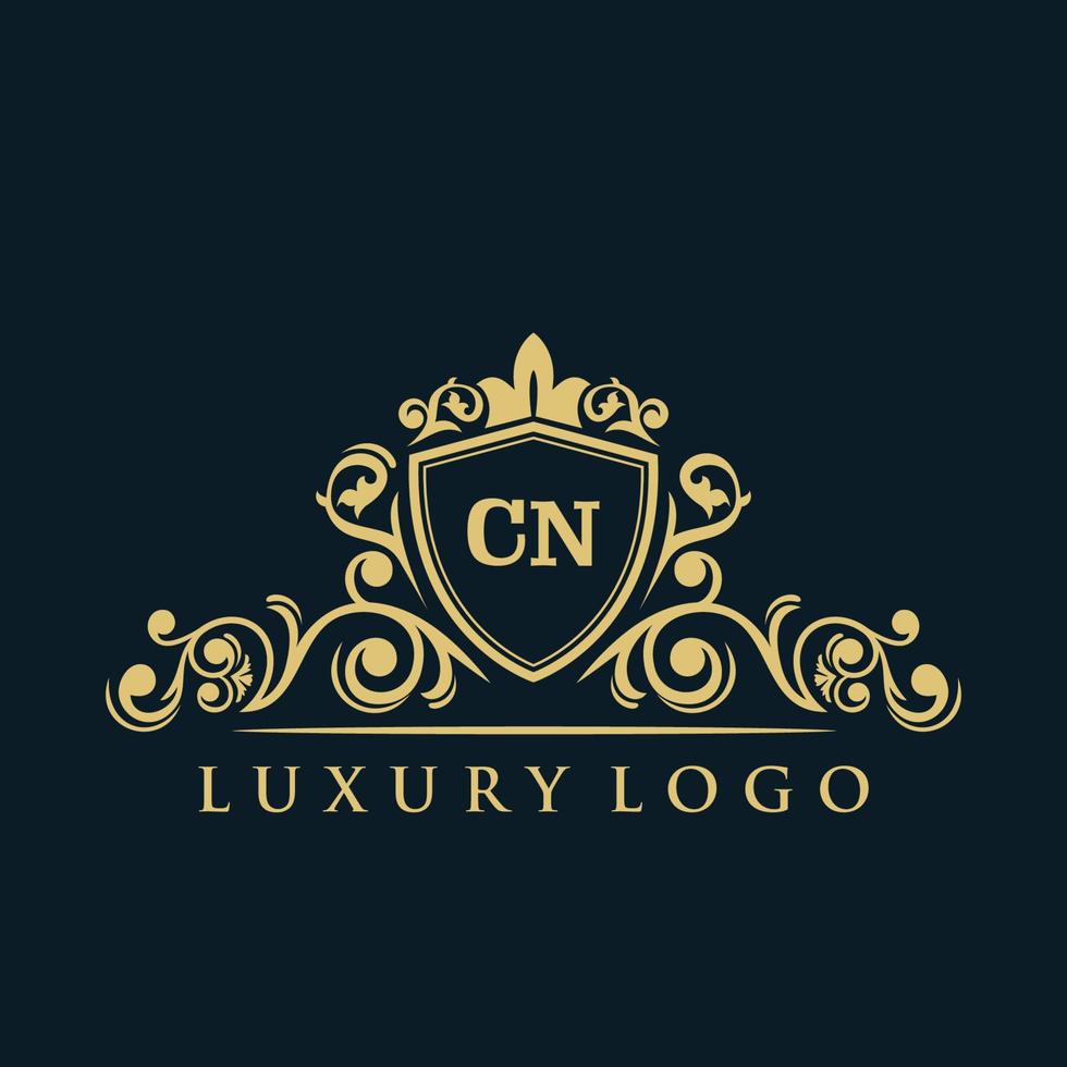 Buchstabe cn-Logo mit luxuriösem Goldschild. Eleganz-Logo-Vektorvorlage. vektor