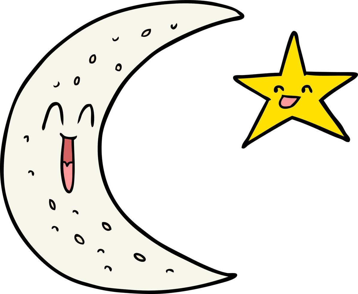 tecknad serie måne och stjärna vektor