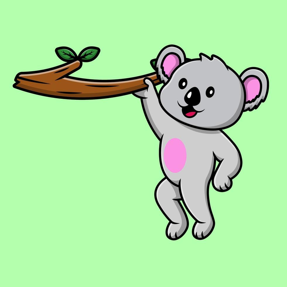 söt koala hängande på träd tecknad serie vektor ikoner illustration. platt tecknad serie begrepp. lämplig för några kreativ projekt.