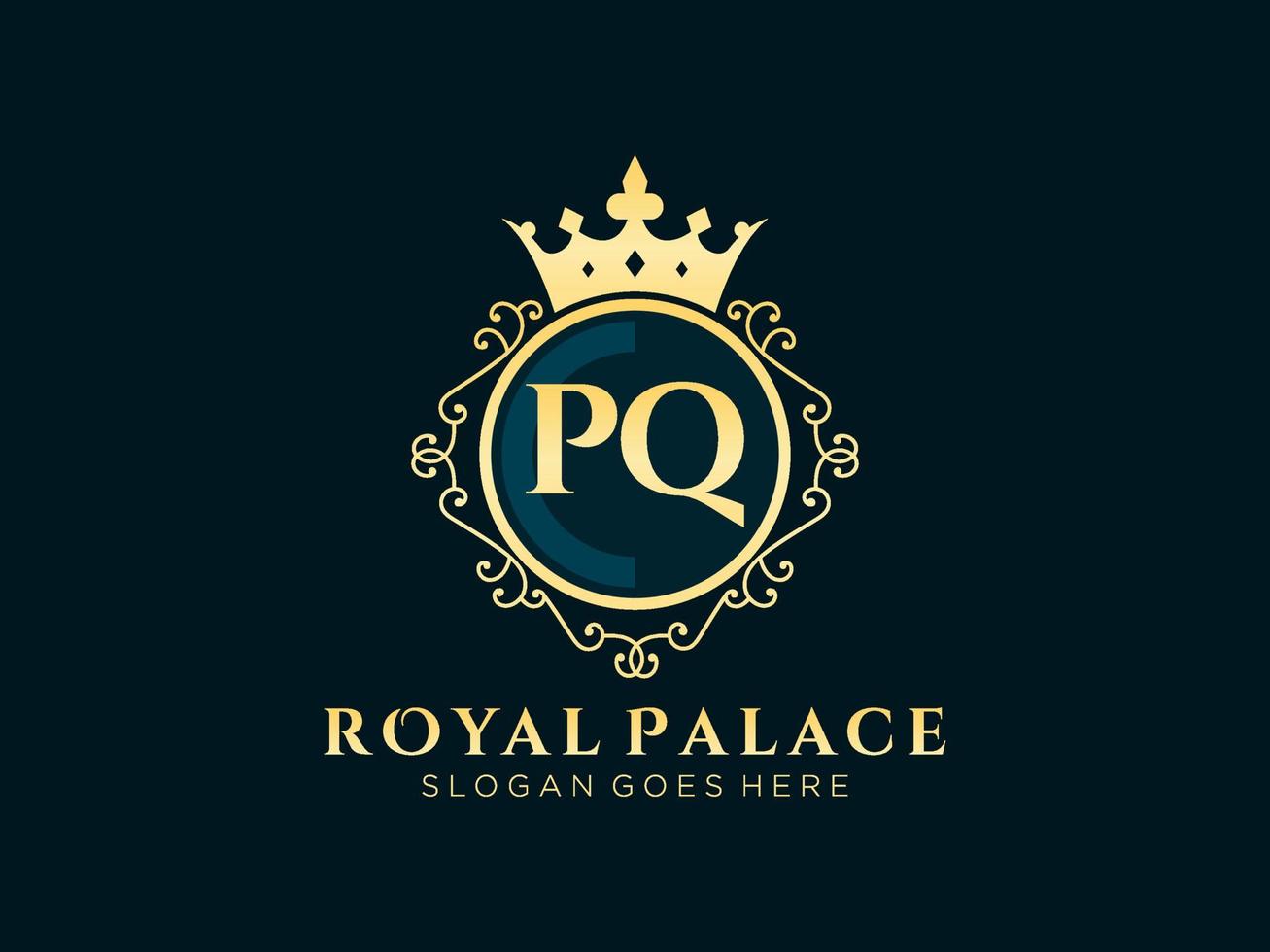 brev pq antik kunglig lyx victorian logotyp med dekorativ ram. vektor