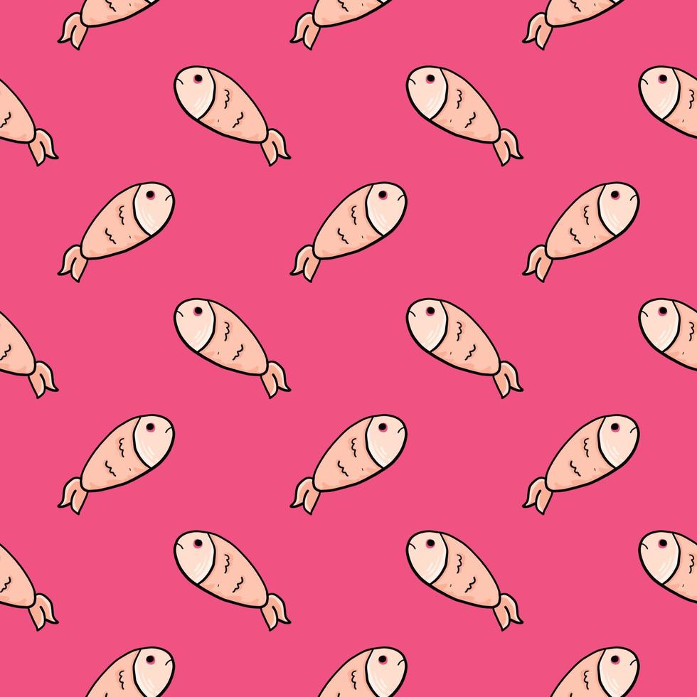 liten fisk, sömlös mönster på varm rosa bakgrund. vektor