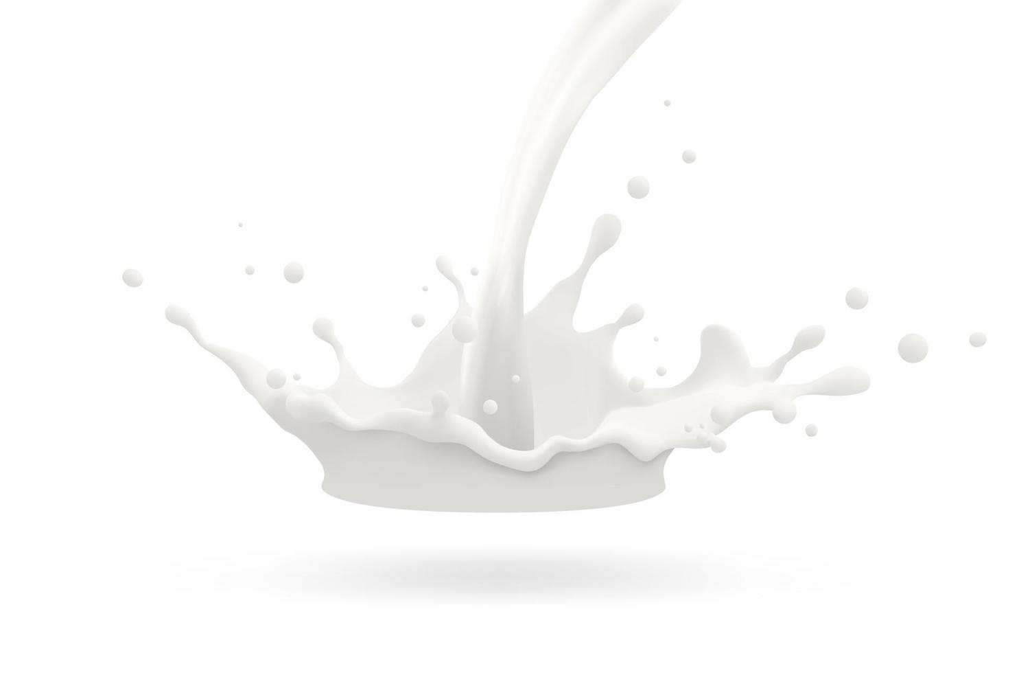 mjölk jet, mjölkig stänk, vektor realistisk flytande vit stänk på isolerat bakgrund. 3d illustration.