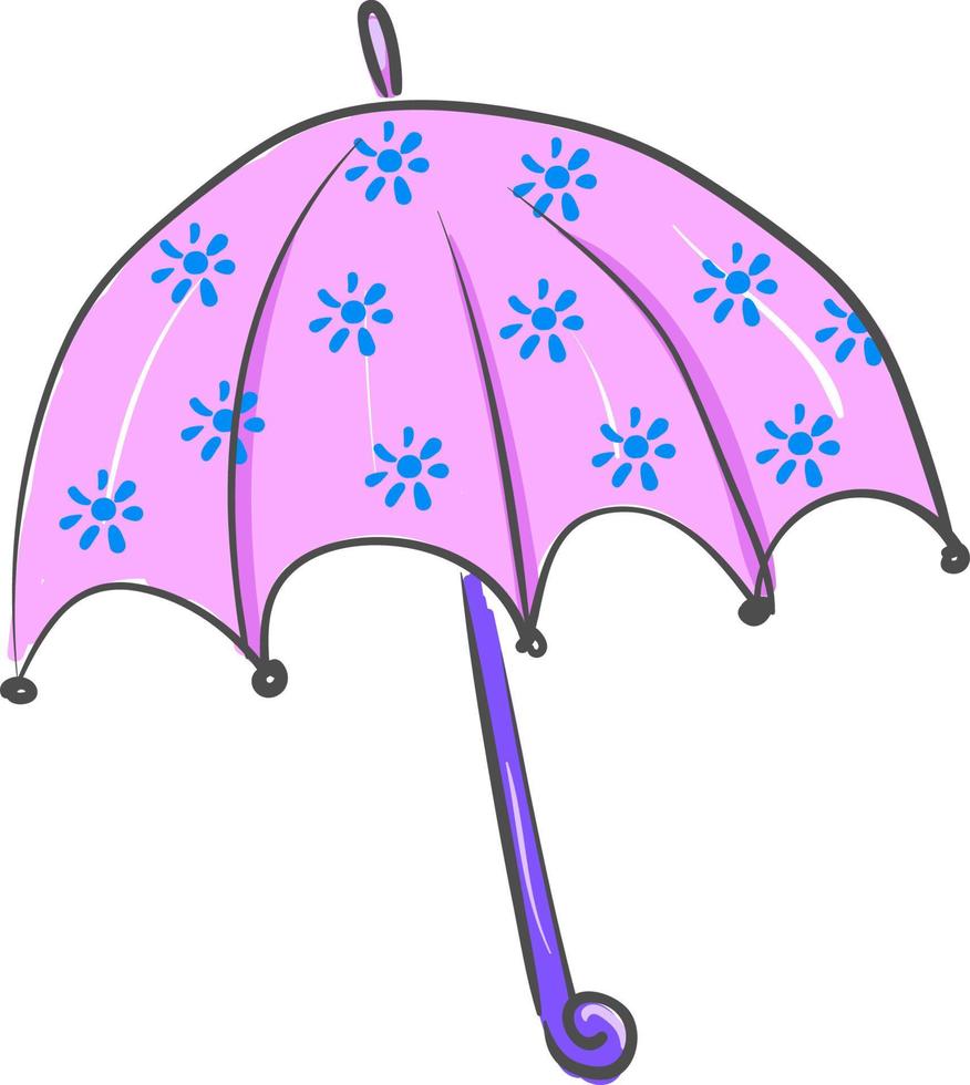 ett paraply med blå blommor, vektor eller Färg illustration.