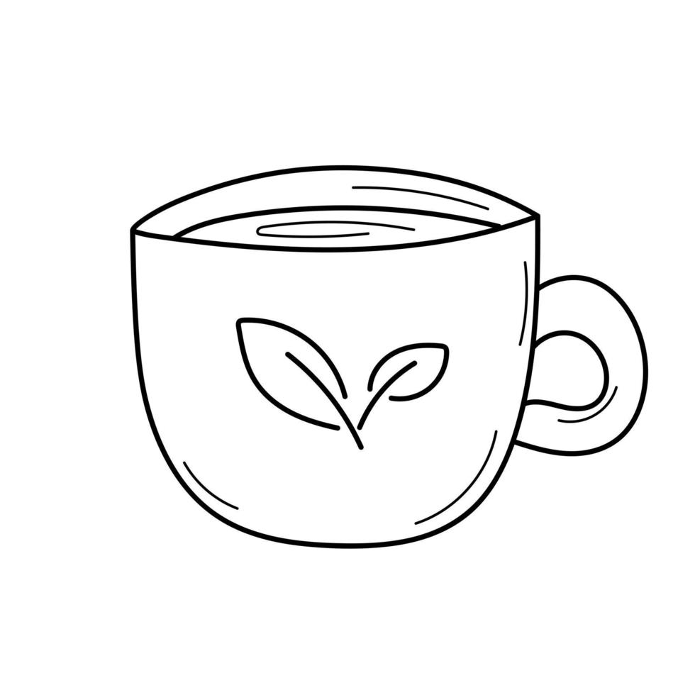 Tasse Kaffee oder Tee - Malbuch. Spiel für Kinder. vektorkarikaturillustration auf weiß. Zeichnung eines Blattes auf einer Tasse. Herbststimmung. vektor