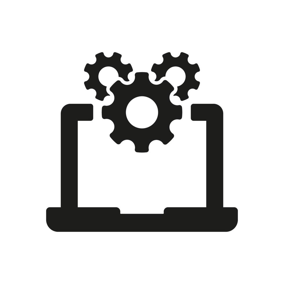 Computersystem aktualisieren schwarzes Piktogramm. Einstellungen und Konfiguration des Laptops. Service der Software-Silhouette-Symbol. technischer Support. vektor isolierte illustration.