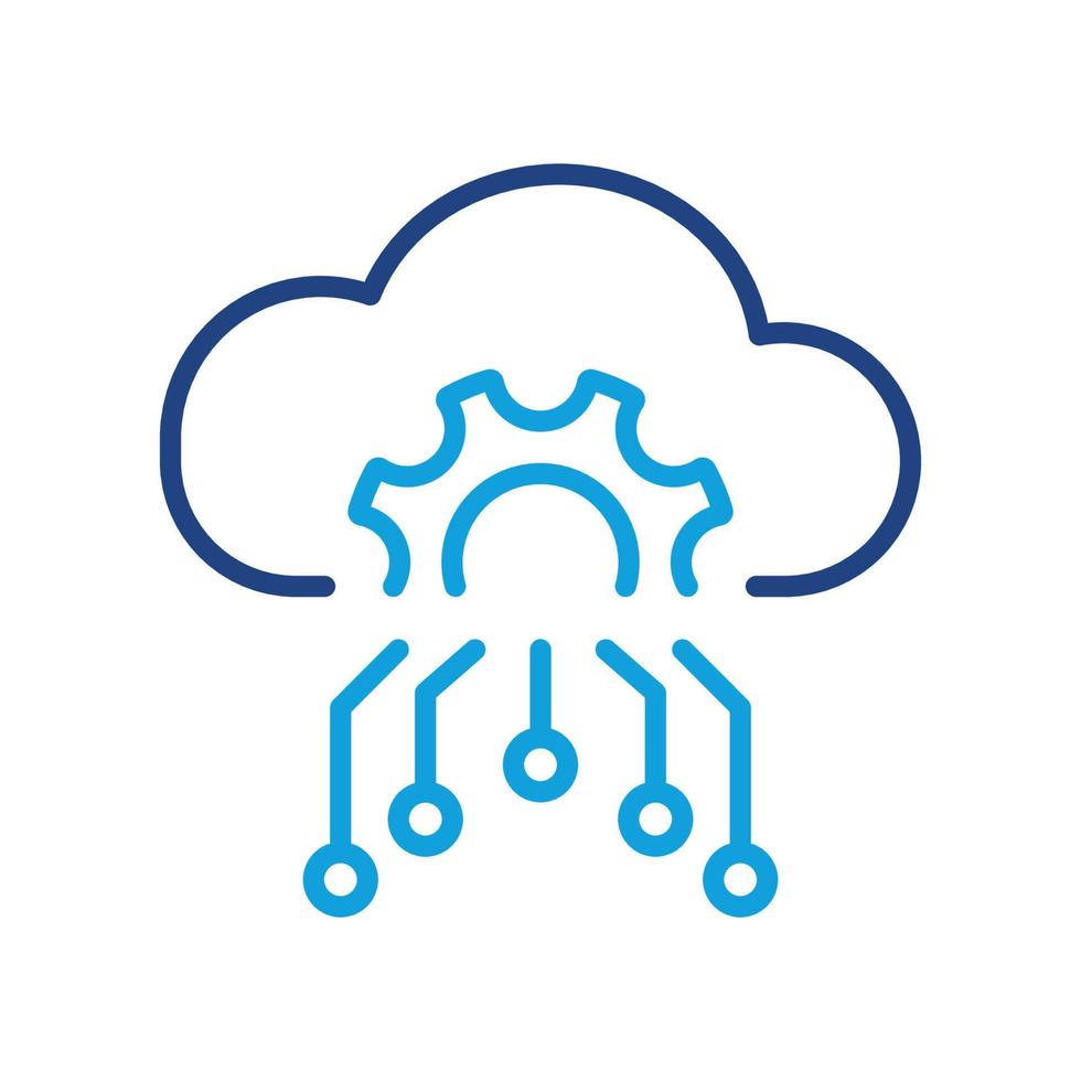 moln server miljö Färg linje ikon. moln datoranvändning konfiguration linjär piktogram. digital moln med redskap konfiguration begrepp översikt ikon. redigerbar stroke. isolerat vektor illustration.