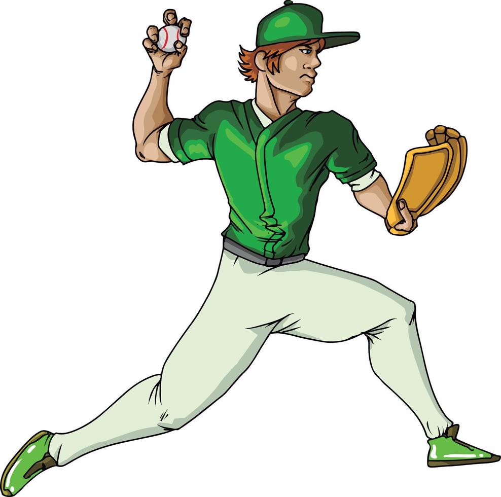 Baseballspieler wirft den Ball, Illustration, Vektor auf weißem Hintergrund.