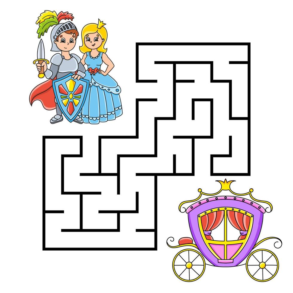 quadratisches Labyrinth. Spiel für Kinder. Puzzle für Kinder. Labyrinth Rätsel. märchenhaftes Thema. Farbvektorillustration. isolierte vektorillustration. Zeichentrickfigur. vektor