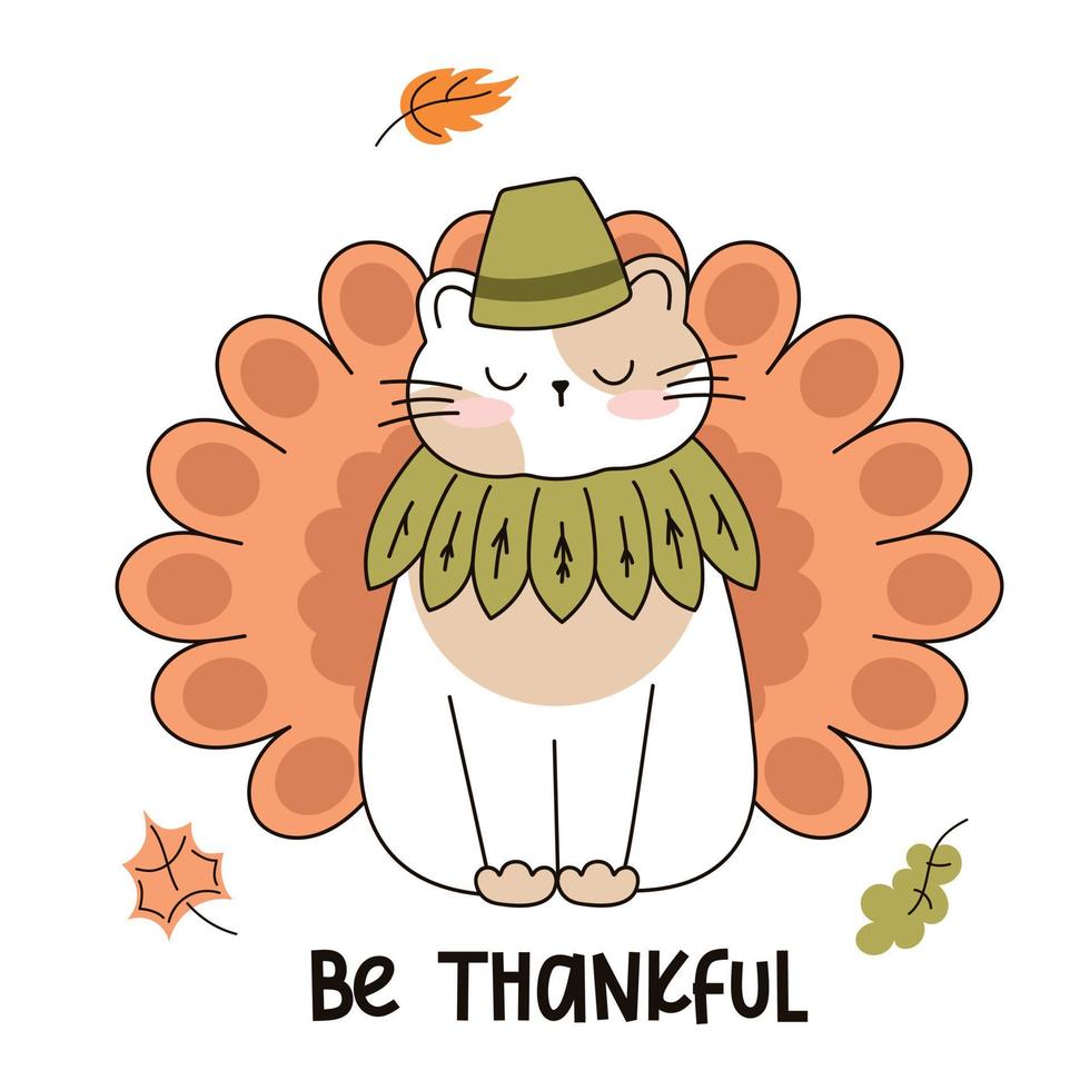 Zeichnen Sie lustige Katze in einem Thanksgiving-Kürbis-Truthahn kawaii Katze mit Kürbis für Thanksgiving und Herbst fallen Vektor-Illustration Katzen-Charakter-Sammlung. Doodle-Cartoon-Stil. vektor