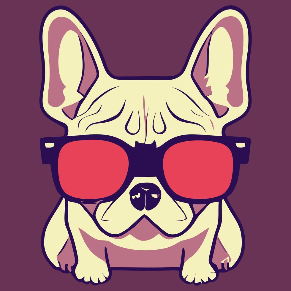 Illustrationsvektorgrafik der entzückenden französischen Bulldogge mit Sonnenbrille isoliert gut für Logo, Symbol, Maskottchen, Druck oder passen Sie Ihr Design an vektor