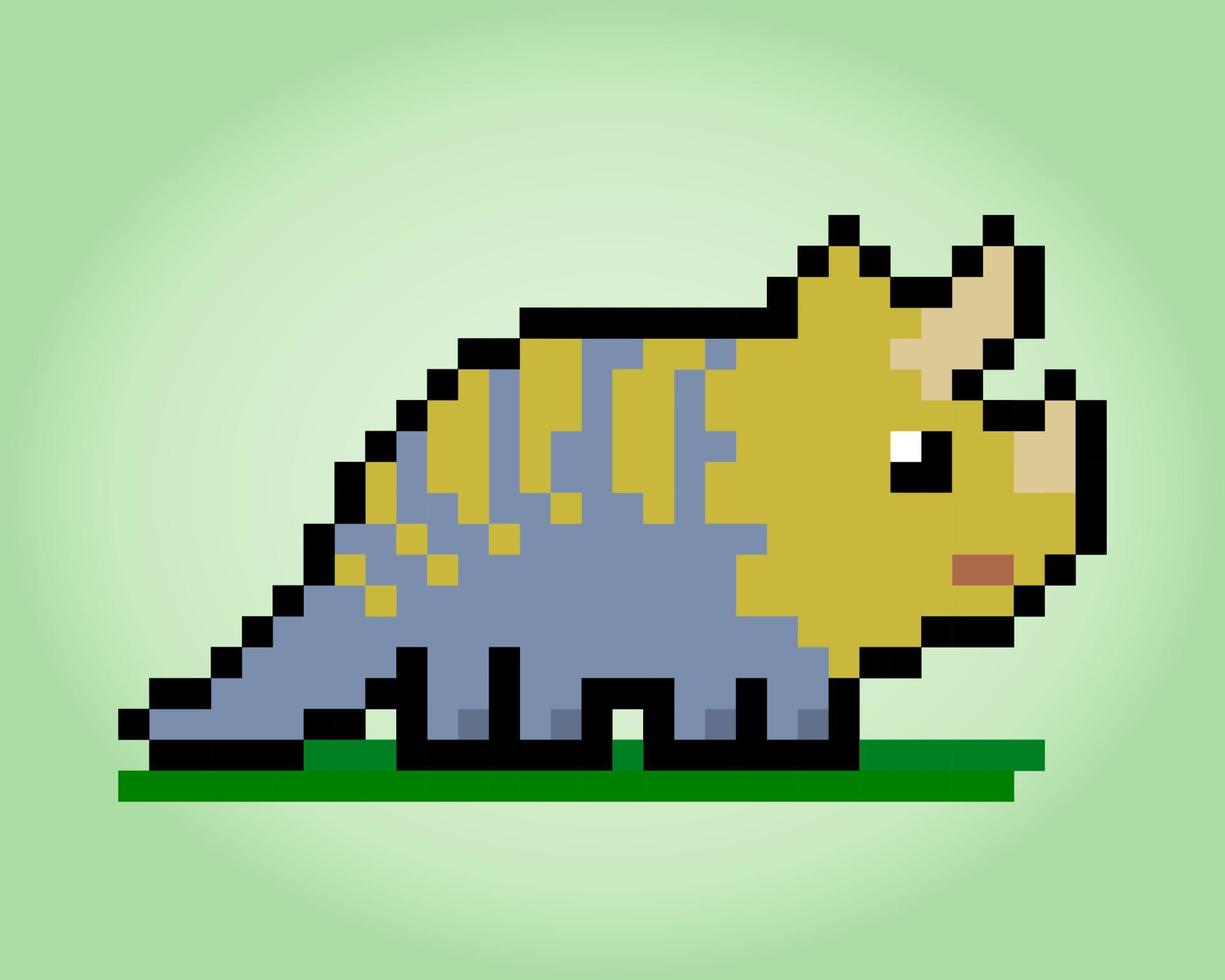 8 bitars dinosauriepixlar. djur i vektorillustrationer för korsstygnsmönster. vektor