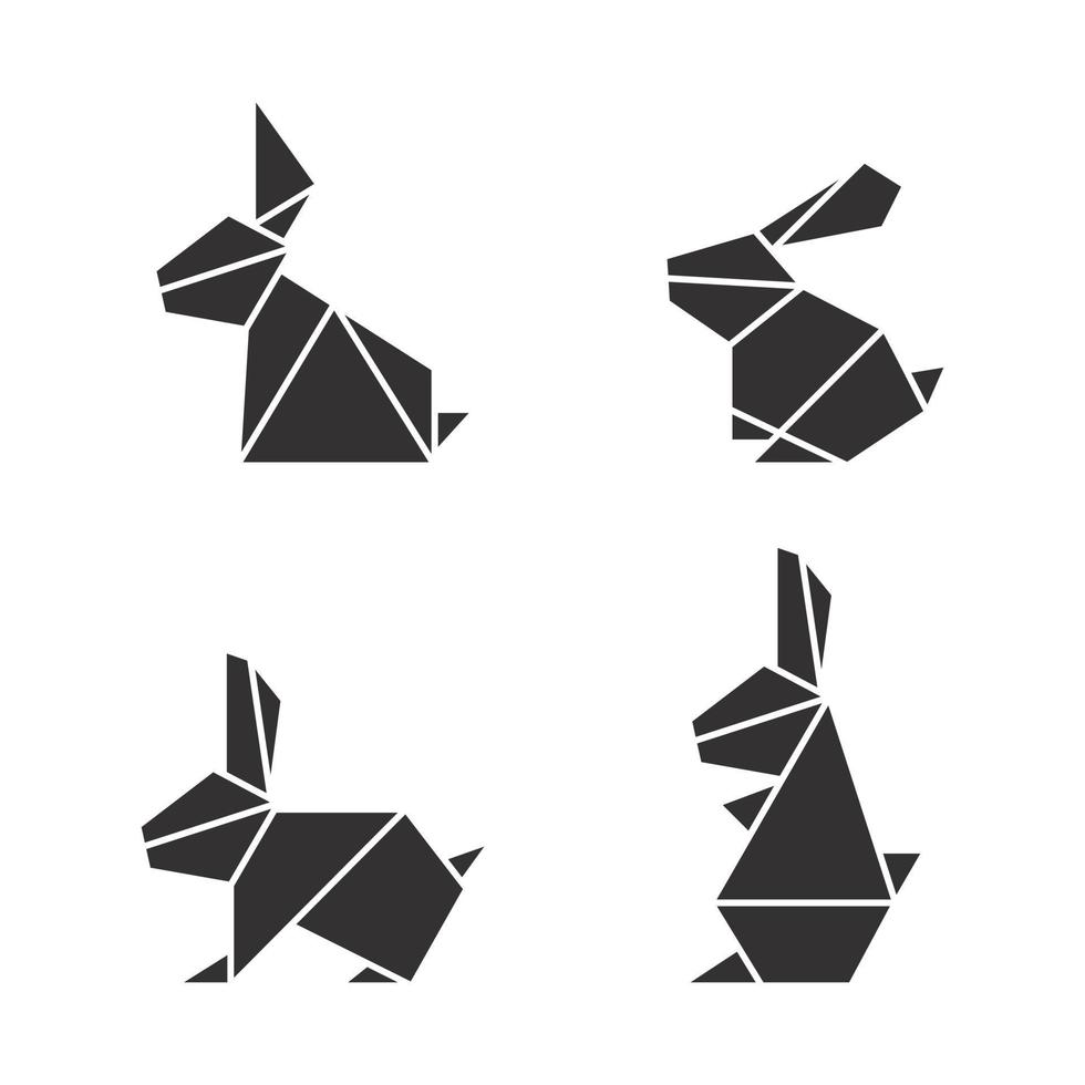kaninchenpapier origami geometrische glyphendesign-vektorillustration isoliert auf weiß vektor
