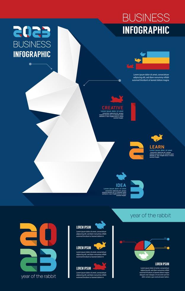 2023-Kaninchenjahr-Vektor-Infografik-Etikettenvorlage mit Symbolen. kann für Infografiken, Flussdiagramme, Präsentationen, Websites, Banner verwendet werden. vektor