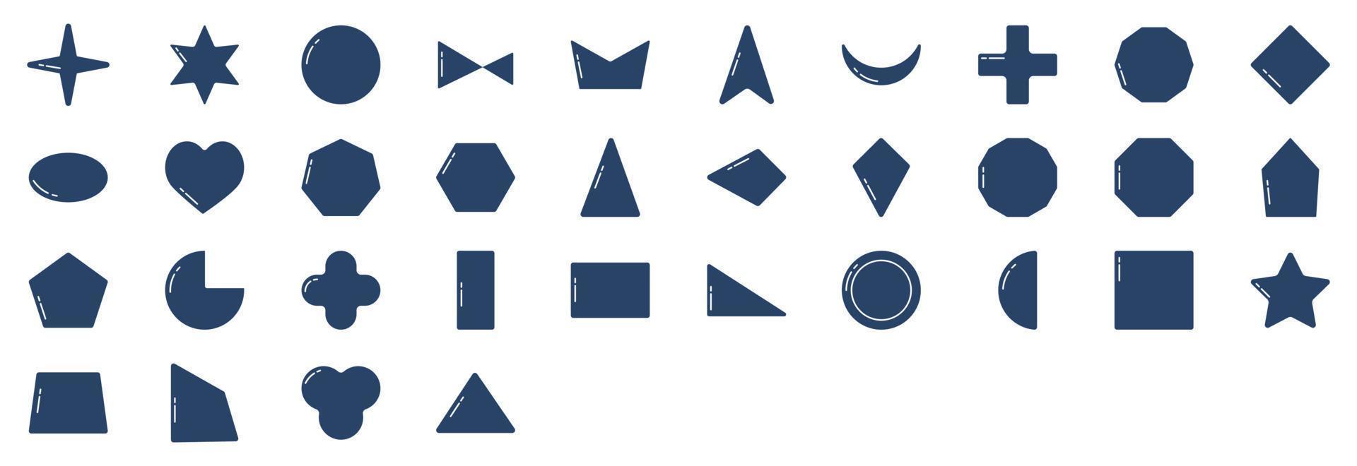 Sammlung von Symbolen im Zusammenhang mit geometrischen Formen, einschließlich Symbolen wie Kreis, Polygon, Kreuz und mehr. vektorillustrationen, pixelperfekter satz vektor