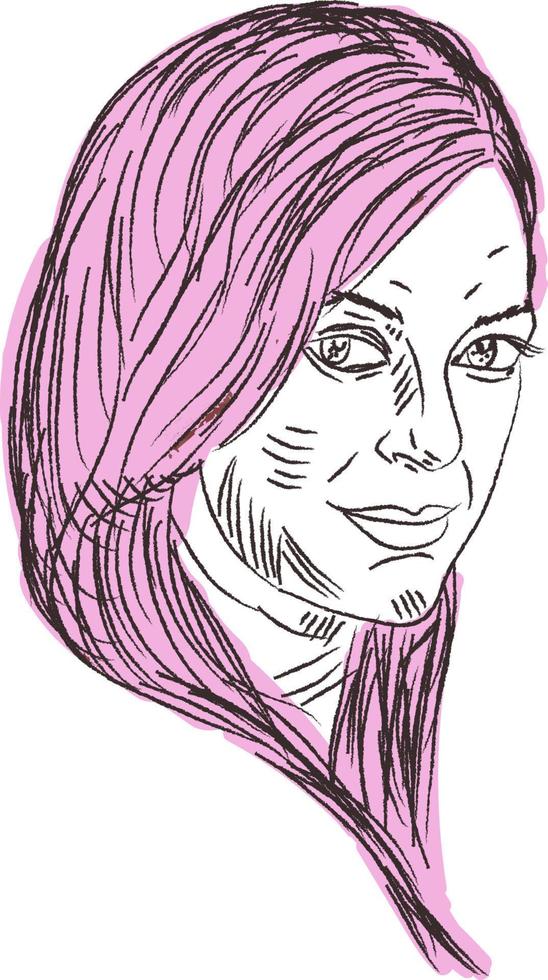 flicka med rosa hår, illustration, vektor på vit bakgrund.