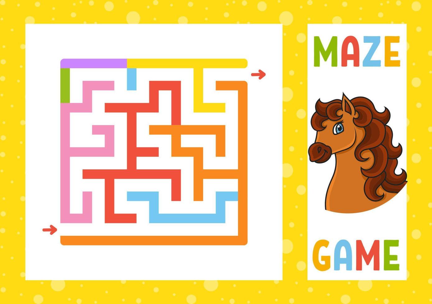 quadratisches Labyrinth. Spiel für Kinder. Puzzle für Kinder. fröhlicher Charakter. Labyrinth Rätsel. Farbvektorillustration. den richtigen Weg finden. isolierte Vektorillustration. Waschbär-Stil. vektor