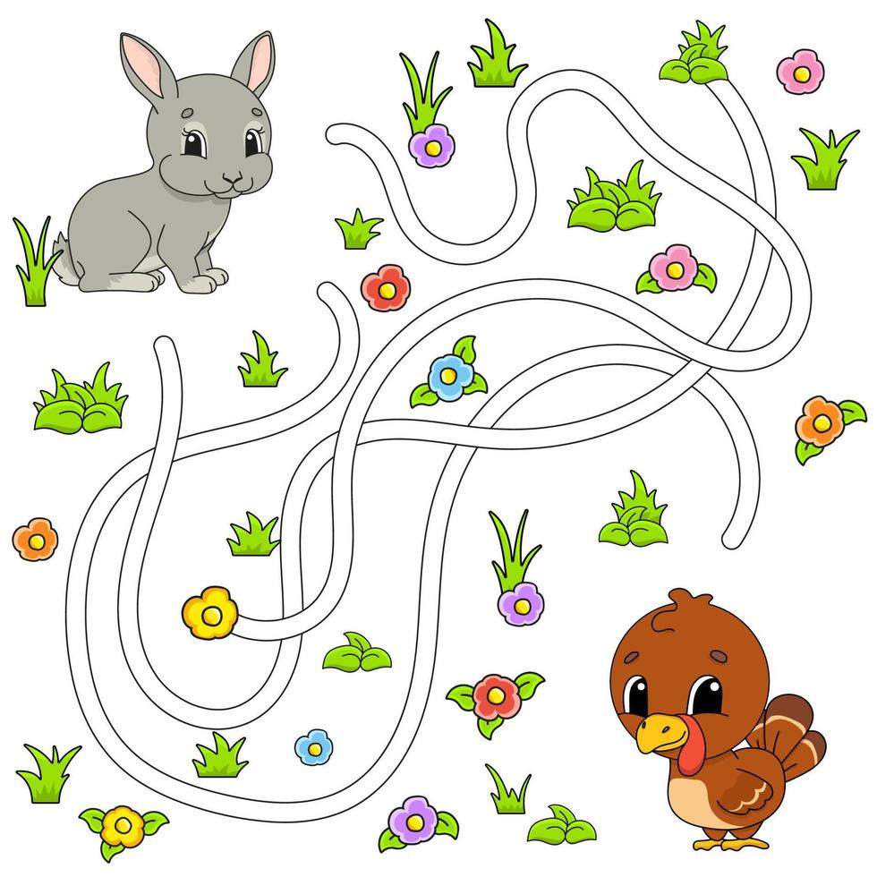rolig labyrint för barn. pussel för barn. tecknad figur. labyrint gåta. färg vektor illustration. hitta rätt väg.