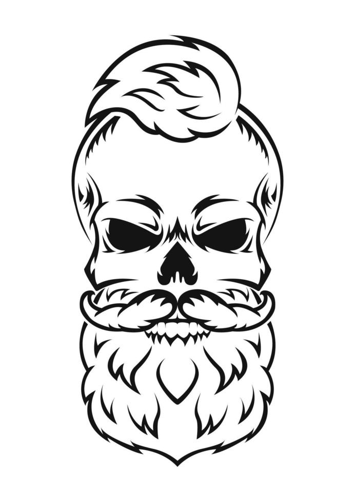 menschlicher Schädel mit Bart und Schnurrbart. schwarze Silhouette. Gestaltungselement. handgezeichnete Skizze. Vintage-Stil. Vektor-Illustration. vektor