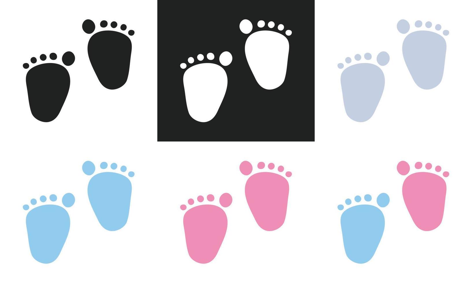 vektor uppsättning av bebis dusch fotavtryck ClipArt. enkel söt bebis fotspår silhuett, grå, blå och rosa platt vektor illustration. bebis pojke och flicka, bebis dusch, nyfödd, barnkammare dekoration begrepp