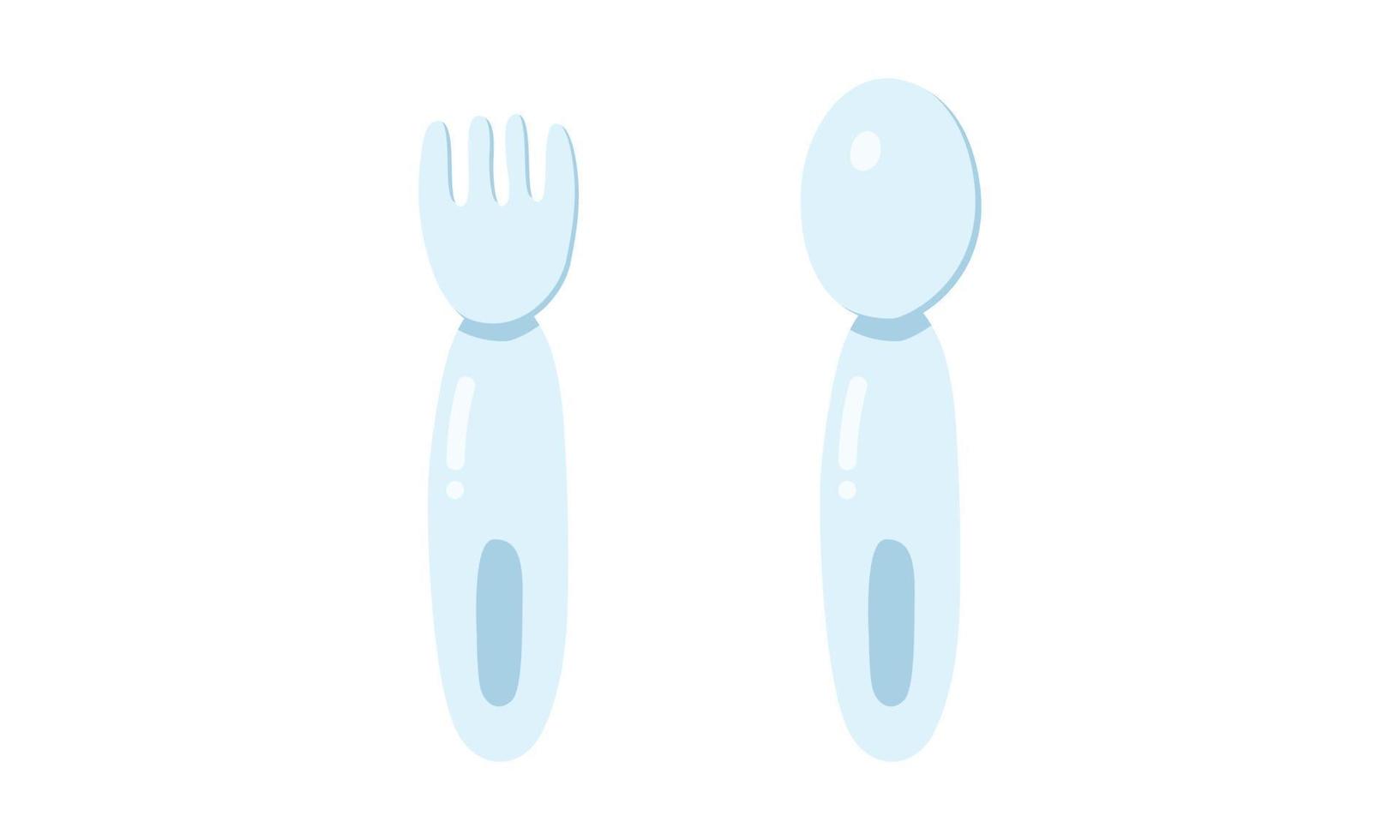 uppsättning av gaffel och sked för bebis ClipArt. mjuk bebis avvänjning gaffel och sked platt vektor illustration. enkel barn äter redskap tecknad serie stil ikon. ungar, bebis dusch och bebis led avvänjning begrepp