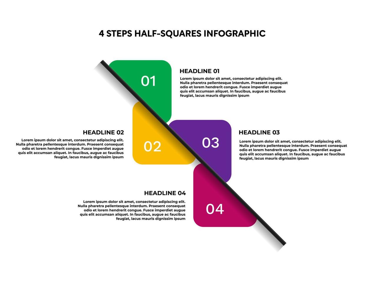 4 Schritte halbe Quadrate Infografik vektor