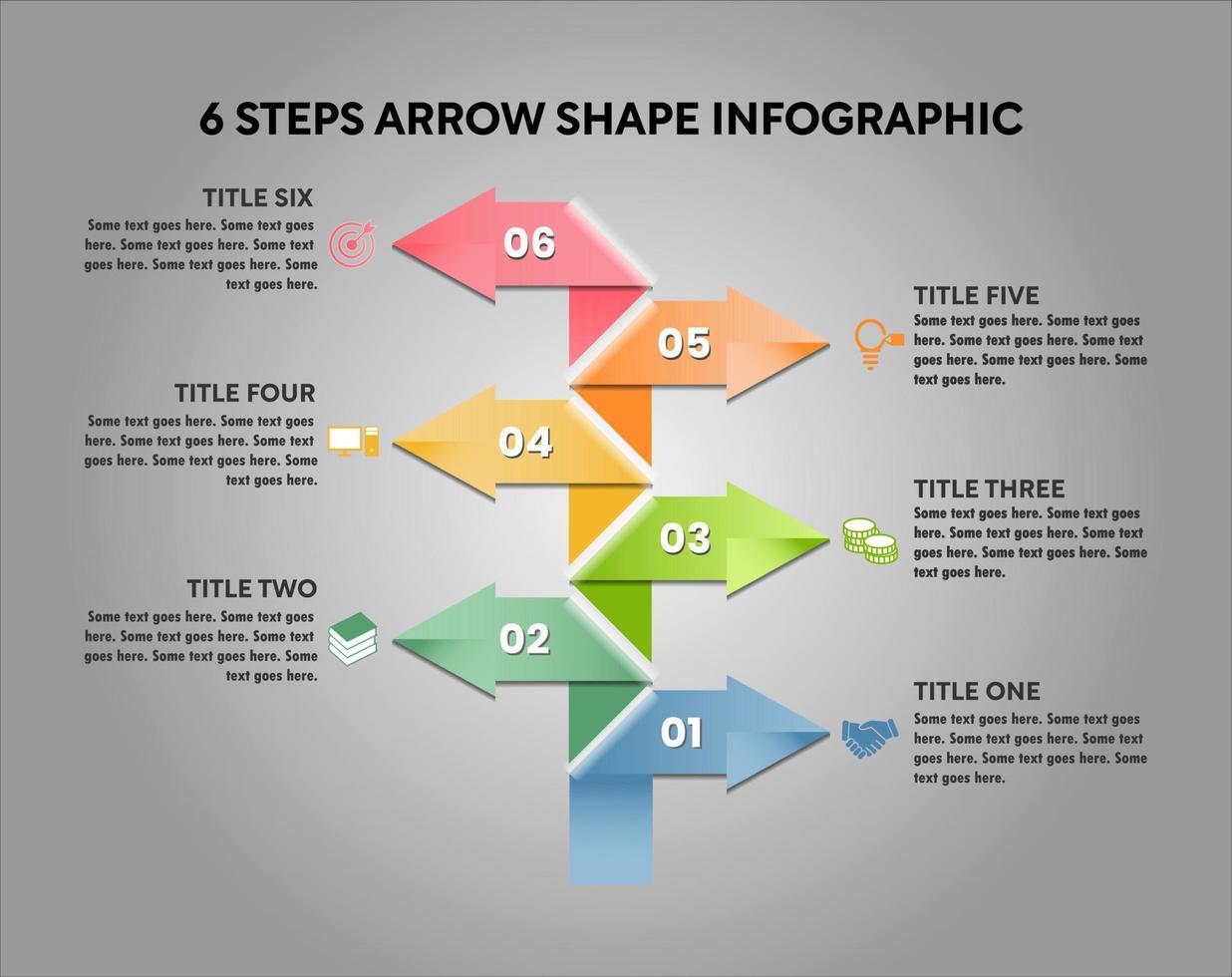 6 steg pil form infographic vektor