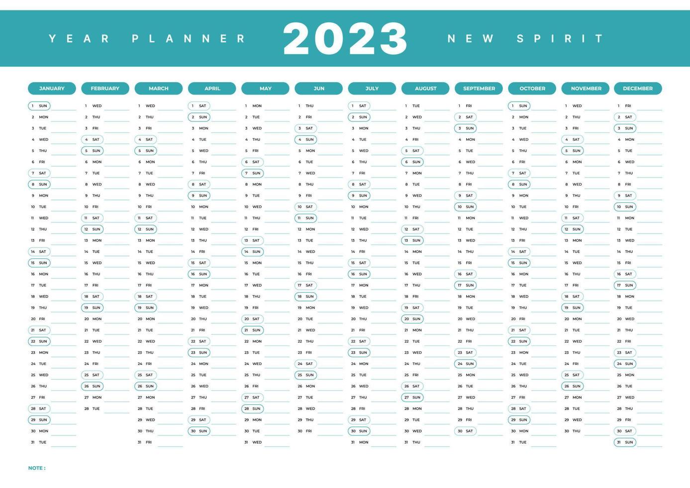 Jahresplaner 2023 - Wandplaner-Vektordesign zum Drucken bereit vektor