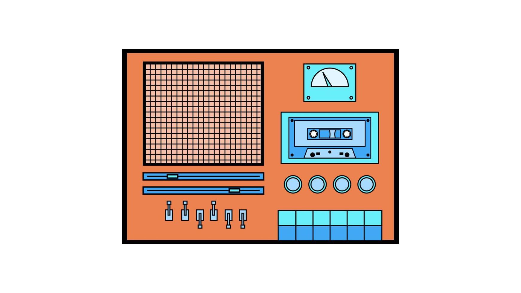 alter Retro-Vintage-Musikkassettenrecorder mit Magnetband auf Rollen und Lautsprechern aus den 70er, 80er, 90er Jahren. schöne Ikone. Vektor-Illustration vektor
