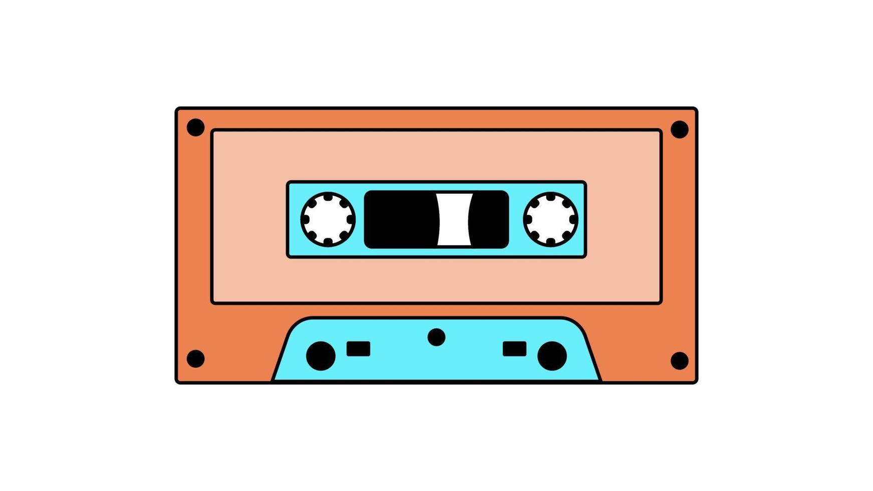 gammal retro årgång musik audio kassett för audio tejp inspelare med magnetisk tejp från 70-talet, 80-tal, 90-tal. skön orange ikon. vektor illustration