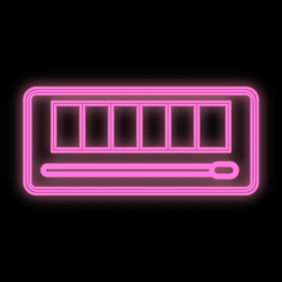 uppsättning av ljus neon öga skuggor med en rosa borsta på en svart bakgrund. palett av ögonskuggor till skapa skön öga smink. smink konstnär arbete verktyg. vektor illustration