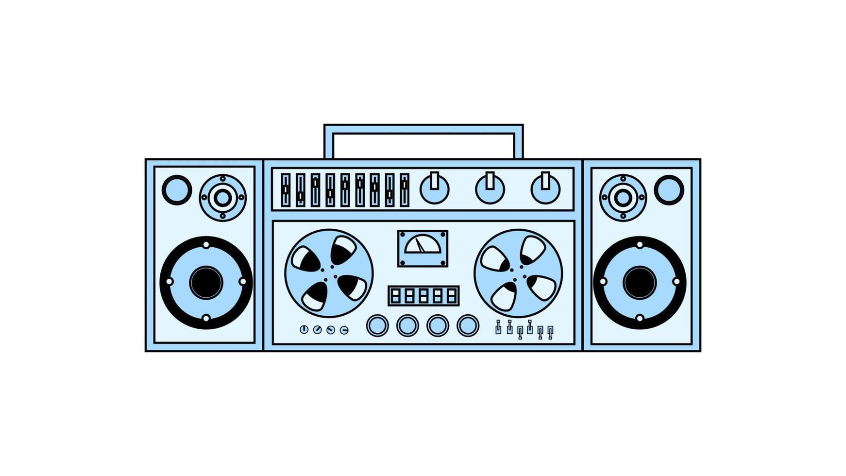 alter Retro-Vintage-Musikkassettenrecorder mit Magnetband auf Rollen und Lautsprechern aus den 70er, 80er, 90er Jahren. schöne Ikone. Vektor-Illustration vektor