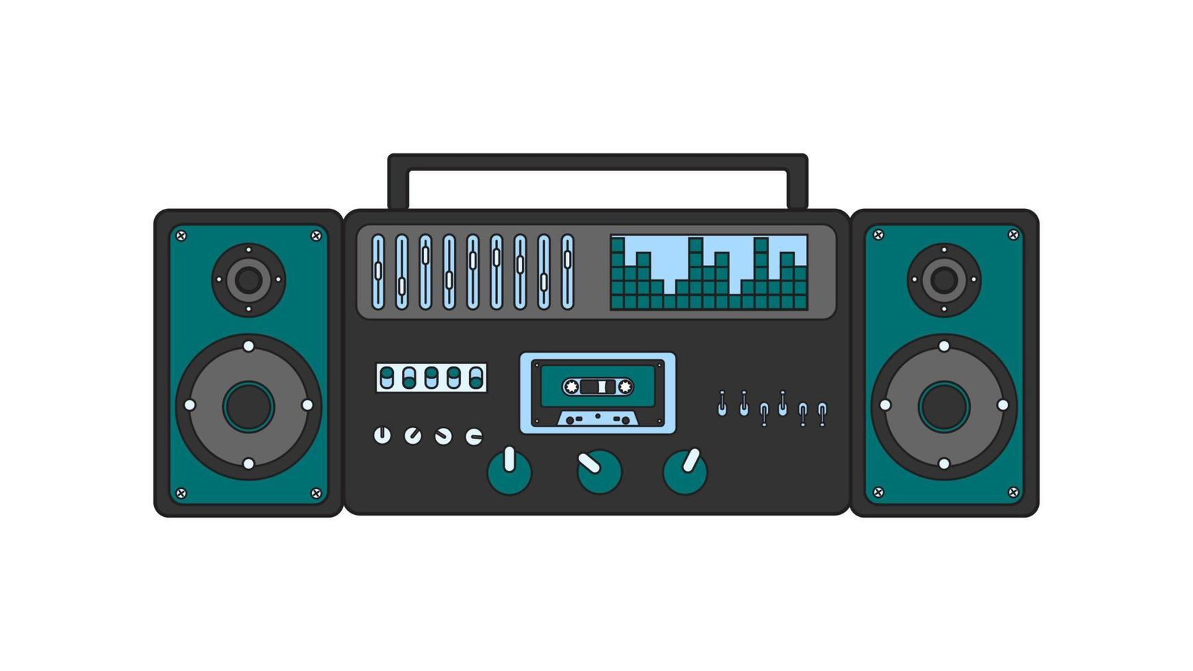 alter Retro-Vintage-Musikkassettenrecorder mit Magnetband auf Rollen und Lautsprechern aus den 70er, 80er, 90er Jahren. schöne Ikone. Vektor-Illustration vektor