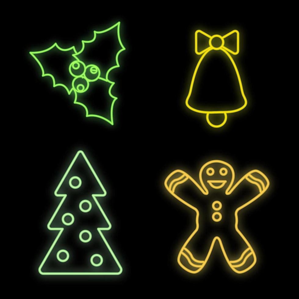 weihnachts-neon-symbole gesetzt. frohe weihnachten sammlung lichtzeichen. Schilder, Lichtbanner. weihnachtsneon isolierte symbole, emblem, designvorlage. Vektor-Illustration vektor