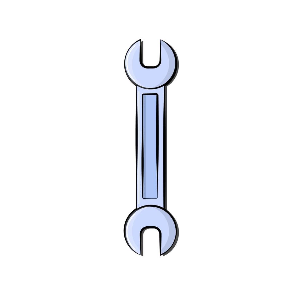 Konstruktion blaues Symbol eines Gabelschlüssels zum Anziehen und Lösen von Muttern und Schrauben zur Reparatur. Werkzeug für die Metallbearbeitung im Bauwesen. Vektor-Illustration vektor