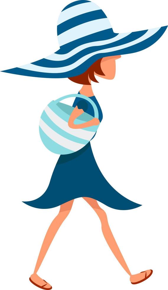 Frau mit gestreiftem Hut, Illustration, Vektor auf weißem Hintergrund