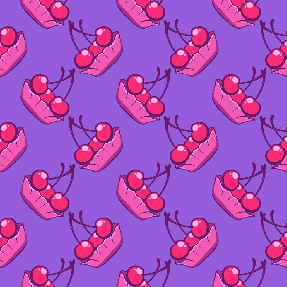 körsbär kaka , sömlös mönster på en lila bakgrund. vektor