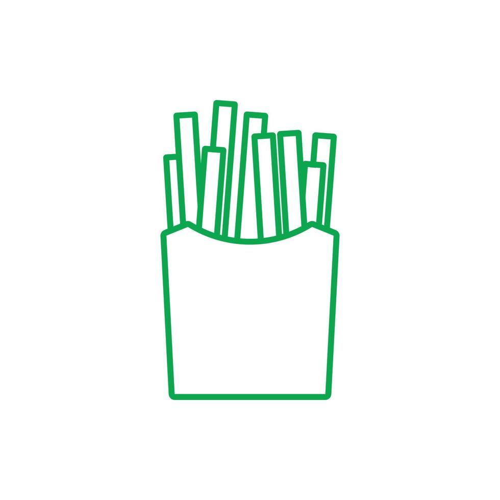 eps10 grünes Vektor-Fast-Food-Pommes-Symbol isoliert auf weißem Hintergrund. Gebratene Pommes Frites in einem Paketsymbol in einem einfachen, flachen, trendigen, modernen Stil für Ihr Website-Design, Logo und mobile App vektor