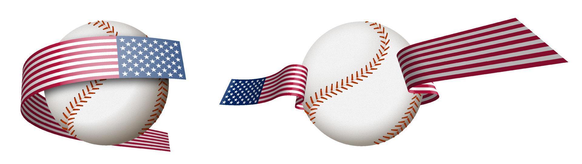 Baseball-Sportball in Bändern mit Farben der amerikanischen Flagge. Gestaltungselement für Sportwettkämpfe. amerikanischer Nationalsport. isolierter Vektor auf weißem Hintergrund