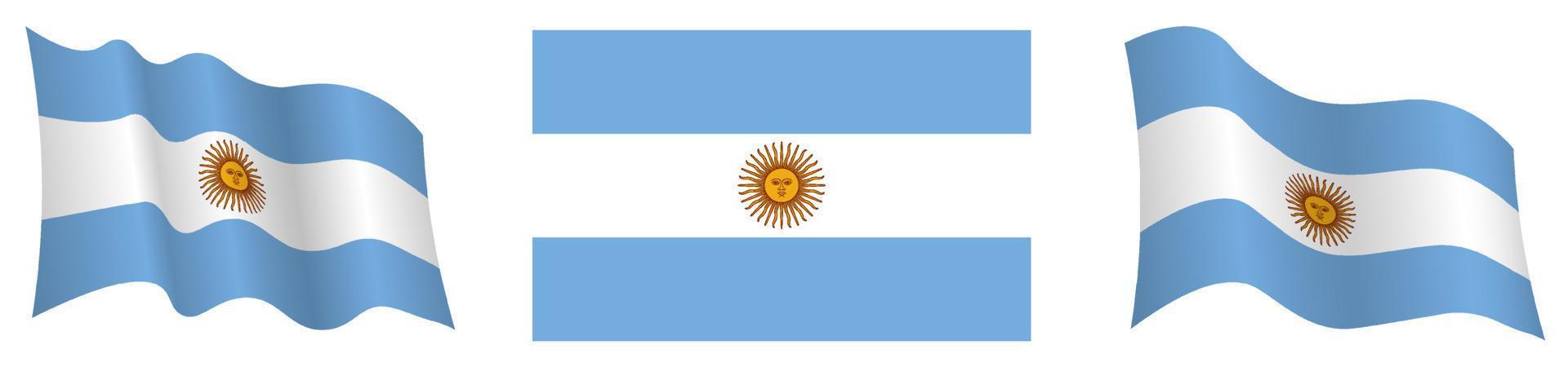 argentinische flagge in statischer position und in bewegung, flatternd im wind in genauen farben und größen, auf weißem hintergrund vektor