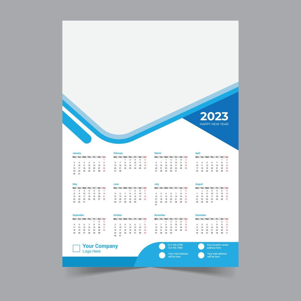 Wandkalender 2023 Vorlagendesign vektor