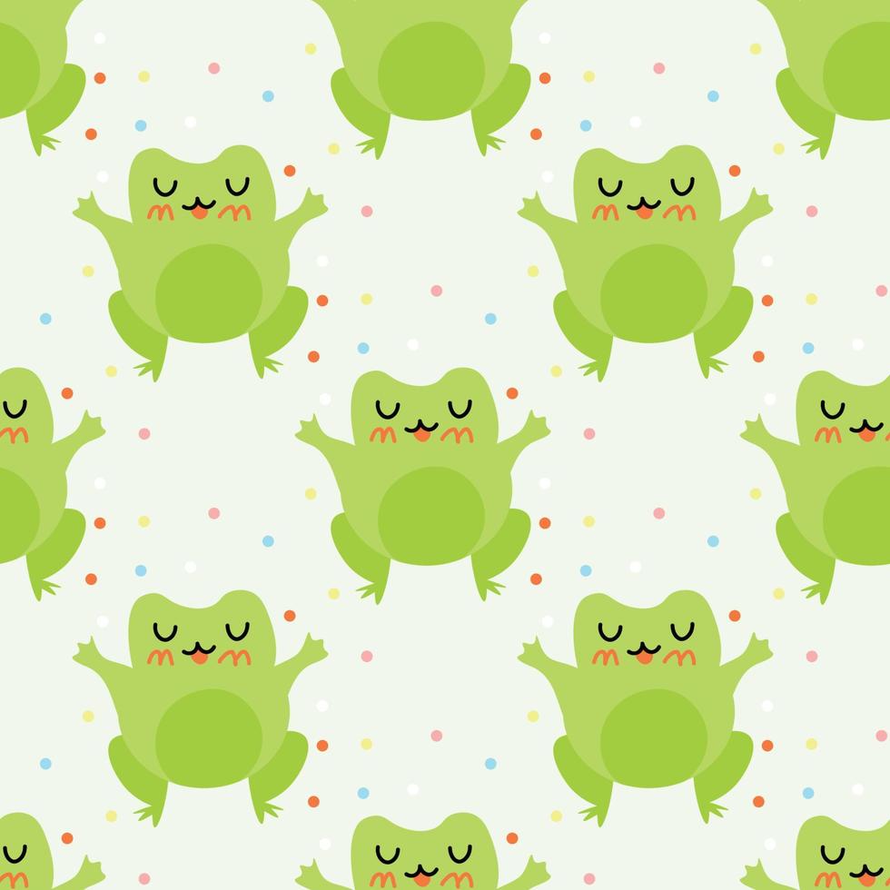 söt tecknad serie grodor med konfetti. förälskad grön paddor. vektor djur- tecken sömlös mönster av amfibie padda teckning.barnslig design för bebis kläder, strö, textilier, skriva ut, tapet.