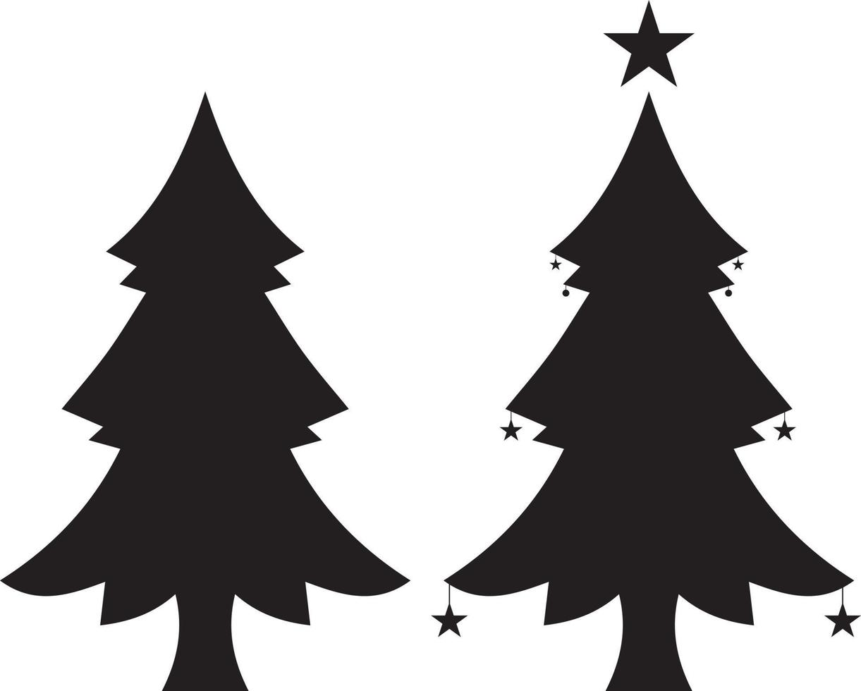 Weihnachtsbäume Hintergrund. isolierte weihnachtsbaumikone mit stern. satz weihnachtsbaumsilhouette mit dekorationen. winterbäume sammlung für feiertage, weihnachten und neujahr vektor